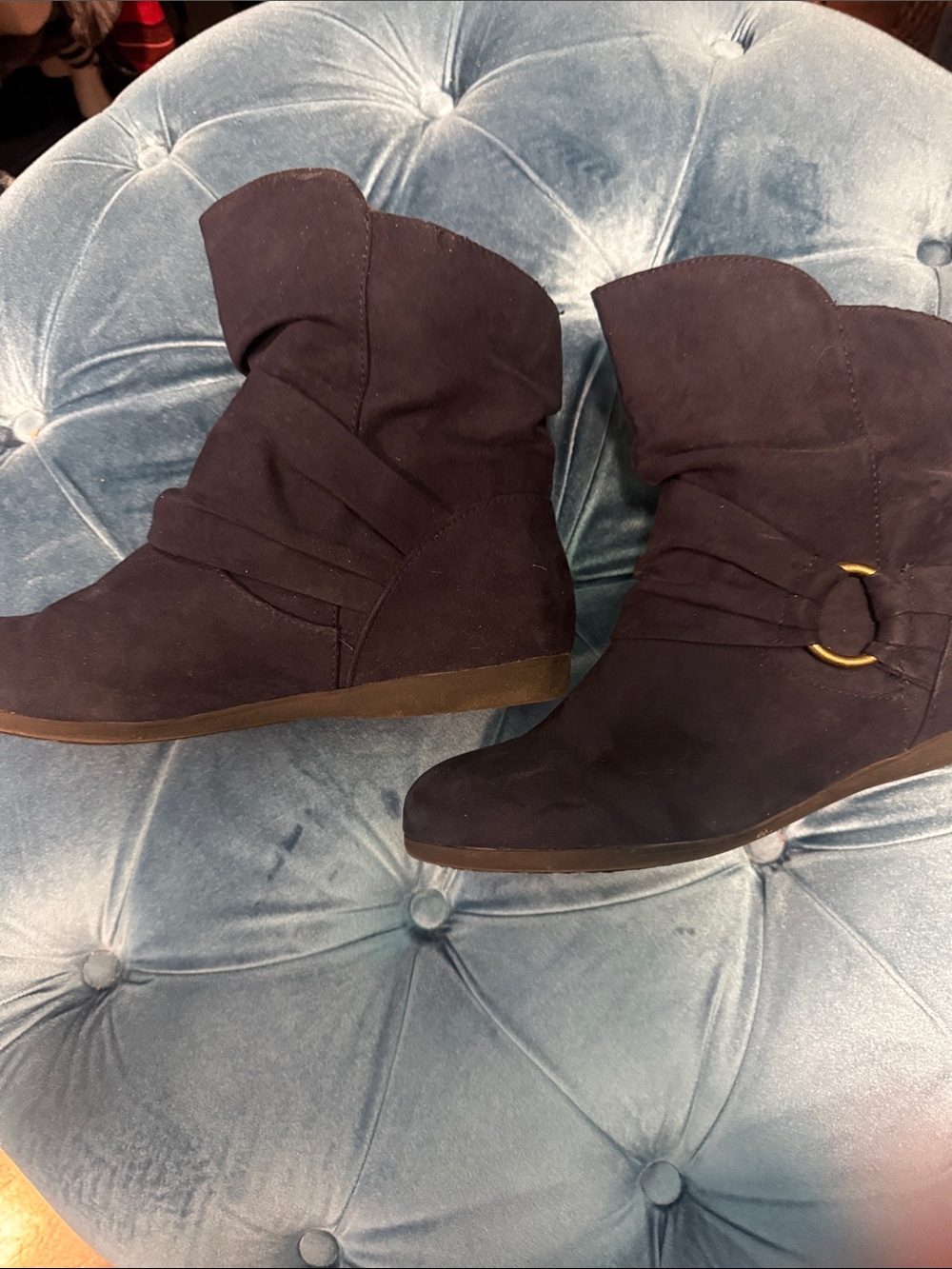 cloudwalkers Dark Purple Suede Wedge Ankle Boots with Ring Accent